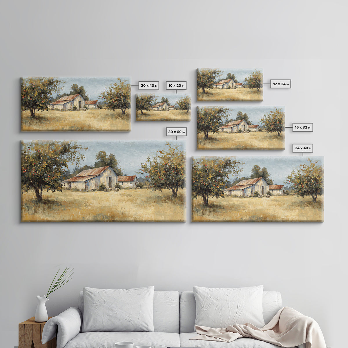 Apple Orchard Scene Framed Canvas Print, Bed and Breakfast Art, Decor, Living Room Decor, Fine Art, Dopamine Decor, BAB-2x1-33