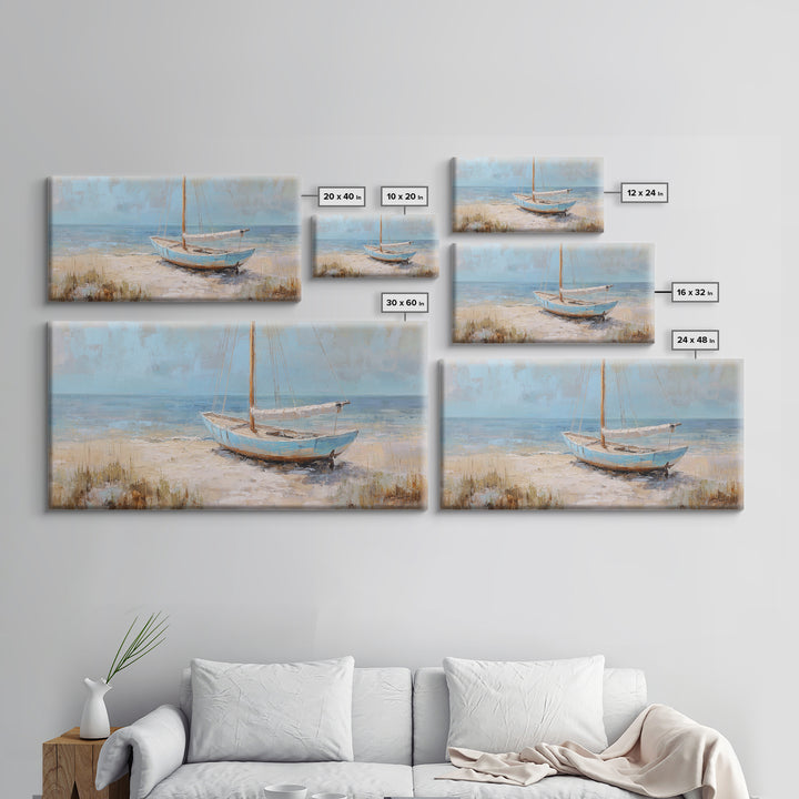 Coastal Inn Sailboat at Sunrise Framed Canvas Print, Bed and Breakfast Art, Print, Living Room Decor, Fine Art, BAB-2x1-37