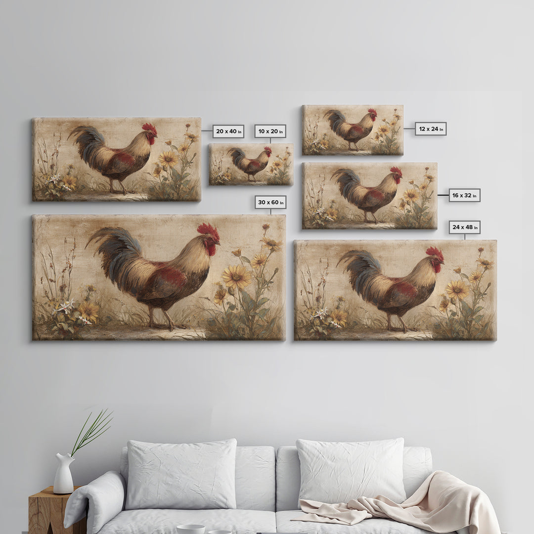Rooster and Wildflower Country Portrait Canvas Print, Bed and Breakfast Art, Digital Art, Living Room Decor, Fine Art, BAB-2x1-39