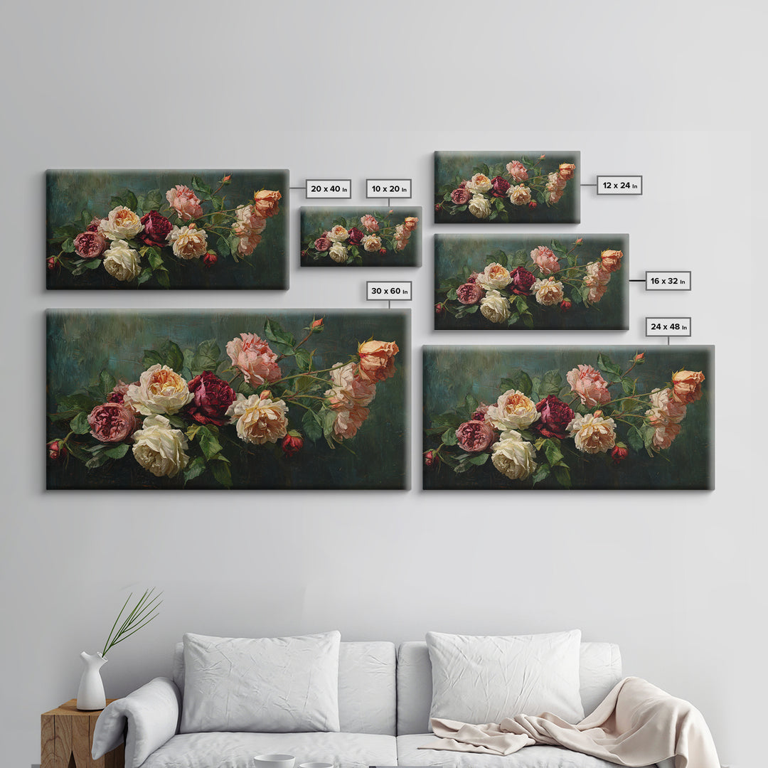 Garden Roses in Romantic Oil Paint Canvas Print, Bed and Breakfast Art, Art Print, Living Room Decor, Fine Art, BAB-2x1-41