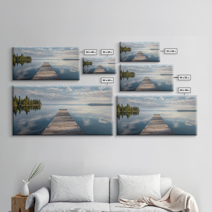 Quiet Lake Dock at Early Morning Framed Canvas Print, Bed and Breakfast Art, Room Decor, Living Room Decor, Fine Art, BAB-2x1-42