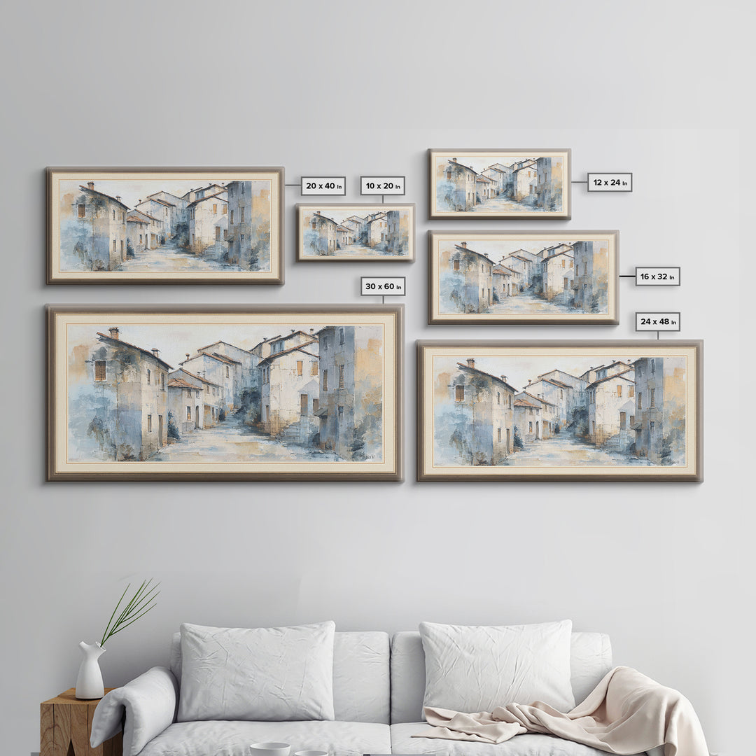 Soft Watercolor Village Street at Dawn Canvas Print, Bed and Breakfast Art, Printable Art, Living Room Decor, Fine Art, BAB-2x1-49