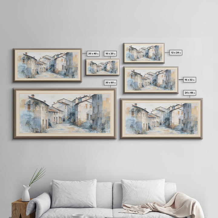 Soft Watercolor Village Street at Dawn Canvas Print, Bed and Breakfast Art, Printable Art, Living Room Decor, Fine Art, BAB-2x1-49