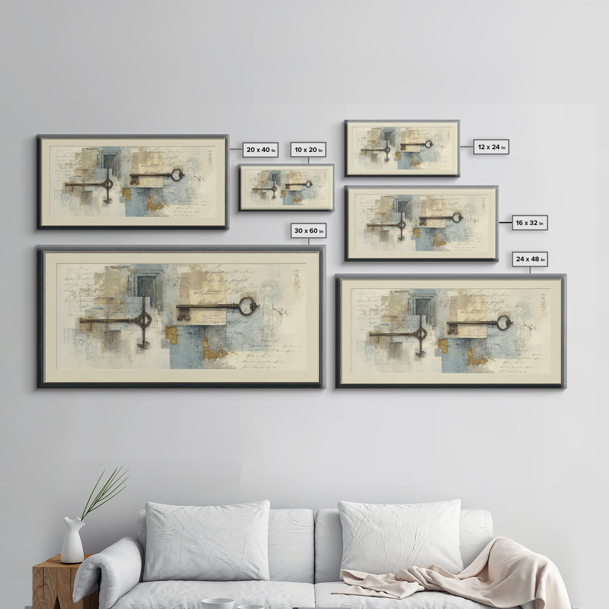 Antique Key and Handwritten Canvas Print, Bed and Breakfast Art, Printable Wall Art, Living Room Decor, Fine Art Print, BAB-2x1-5