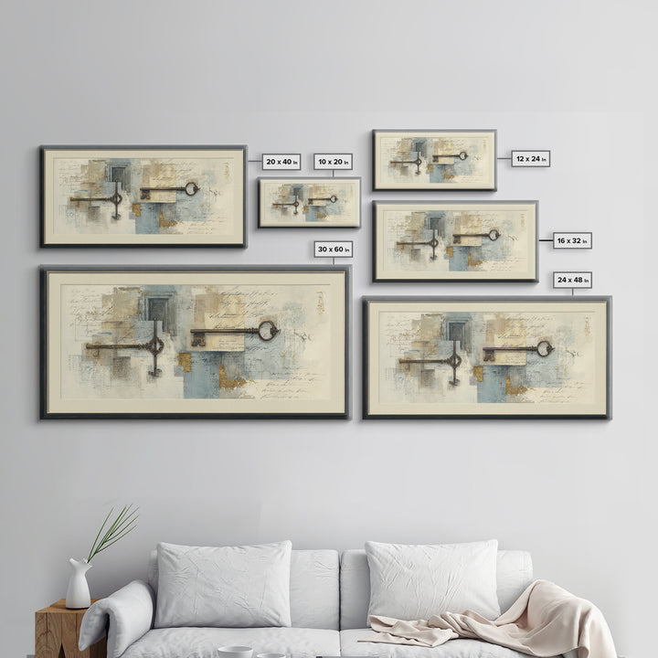 Antique Key and Handwritten Canvas Print, Bed and Breakfast Art, Printable Wall Art, Living Room Decor, Fine Art Print, BAB-2x1-5