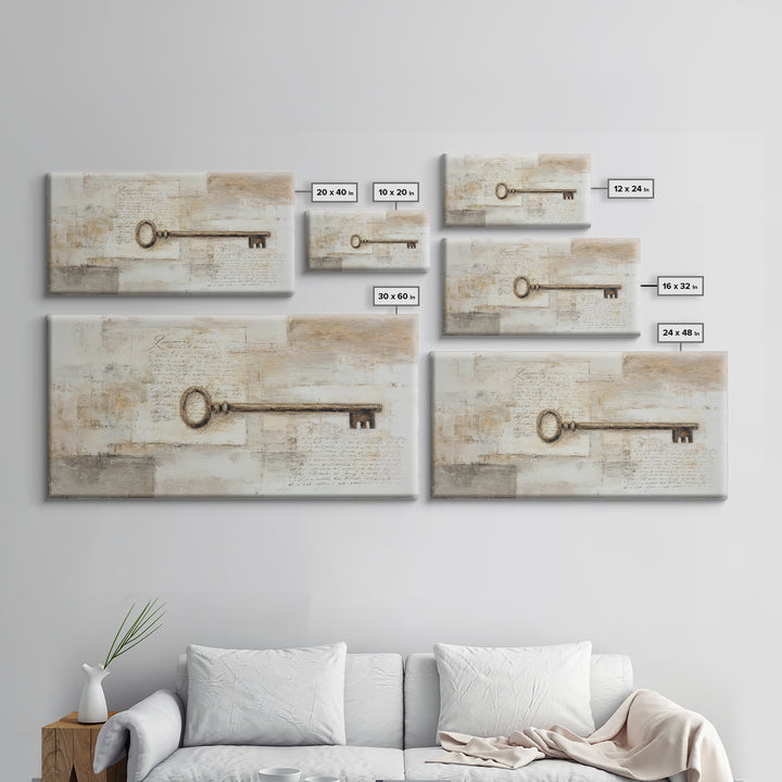 Antique Key and Handwritten Letter Arrangement Without Canvas Print, Bed and Breakfast Art, Farmhouse Decor, Living Room Decor, BAB-2x1-53
