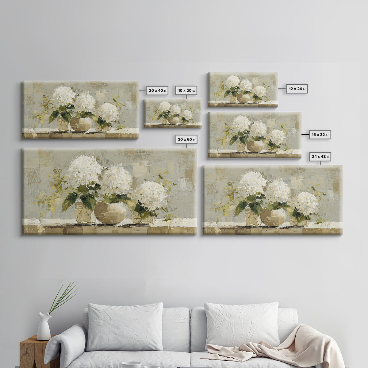 Sunlit Hydrangeas on a Windowsill Canvas Print, Bed and Breakfast Art, Decor, Living Room Decor, Fine Art, Dopamine Decor, BAB-2x1-54