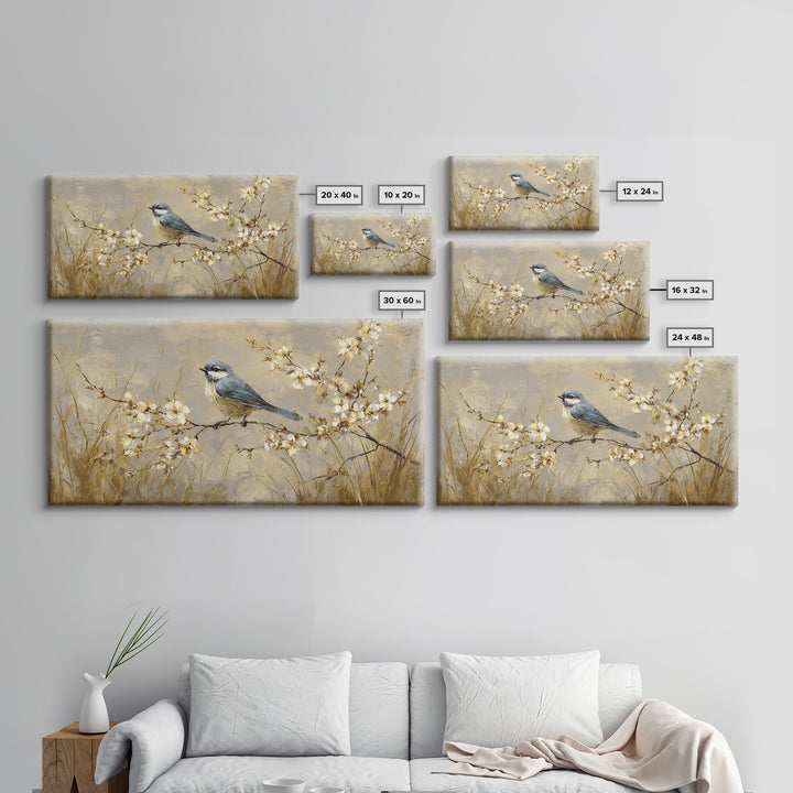 Small Bird on a Flowering Branch Canvas Print, Bed and Breakfast Art, Print, Living Room Decor, Watercolor Art, BAB-2x1-58
