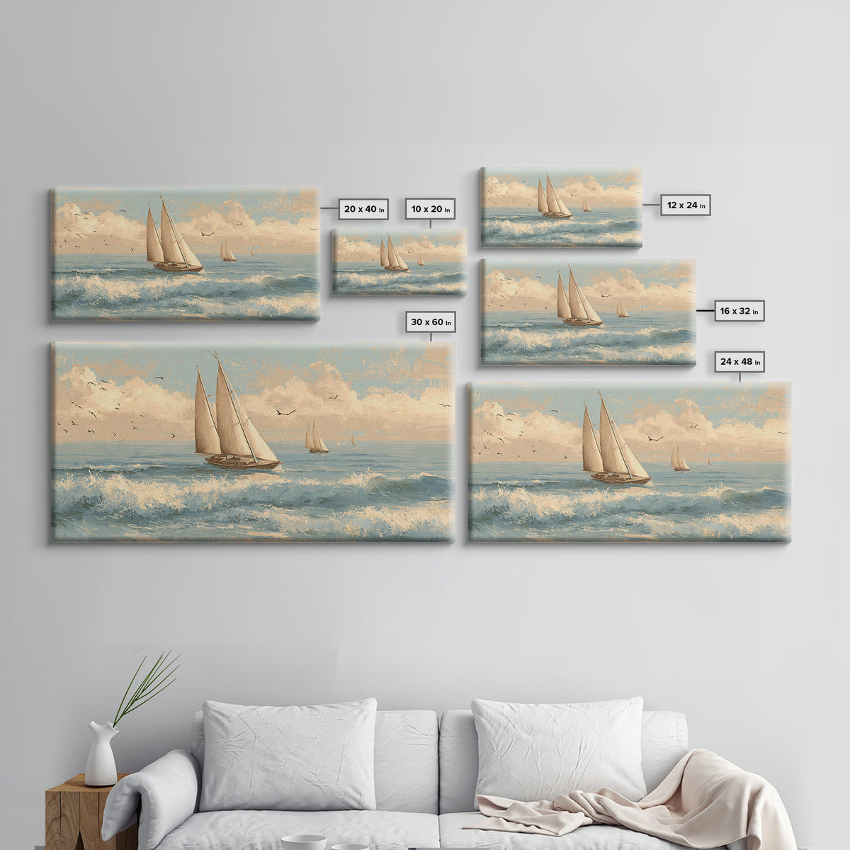 Coastal Inn Sailboat at Sunrise Canvas Print, Bed and Breakfast Art, Abstract Art, Living Room Decor, Fine Art, BAB-2x1-61
