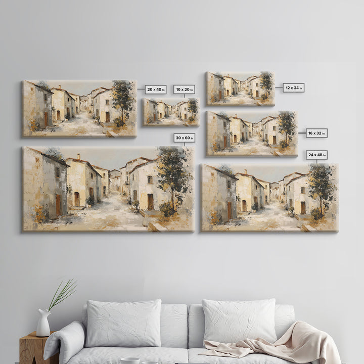 Soft Watercolor Village Street at Dawn Canvas Print, Bed and Breakfast Art, Printable Art, Living Room Decor, Fine Art, BAB-2x1-73