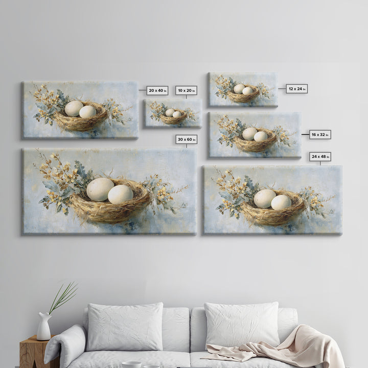 Fresh Eggs in a Woven Basket with Canvas Print, Bed and Breakfast Art, Printable Wall Art, Living Room Decor, Watercolor Art, BAB-2x1-74