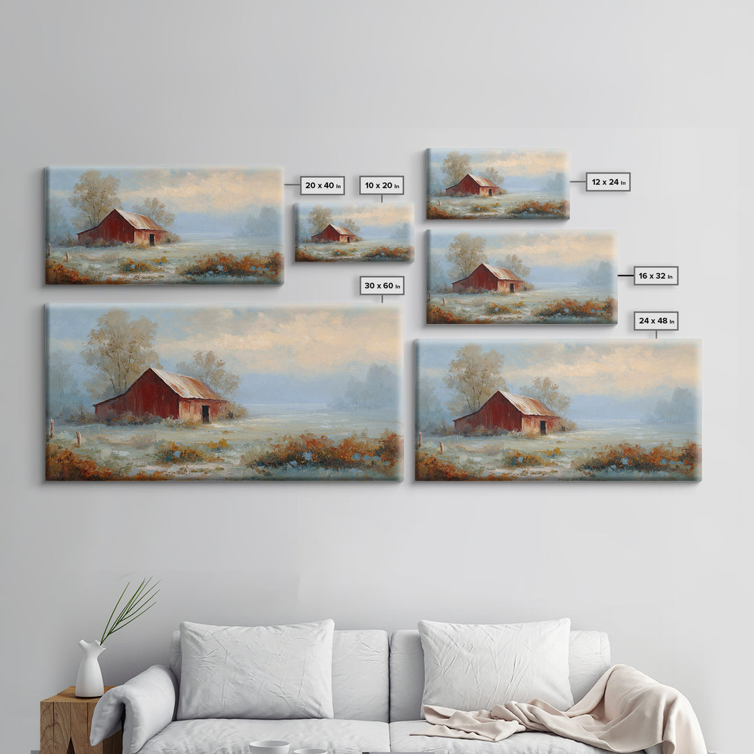 Old Farmhouse Landscape Framed Canvas Print, Bed and Breakfast Art, Room Decor, Living Room Decor, Fine Art, BAB-2x1-75