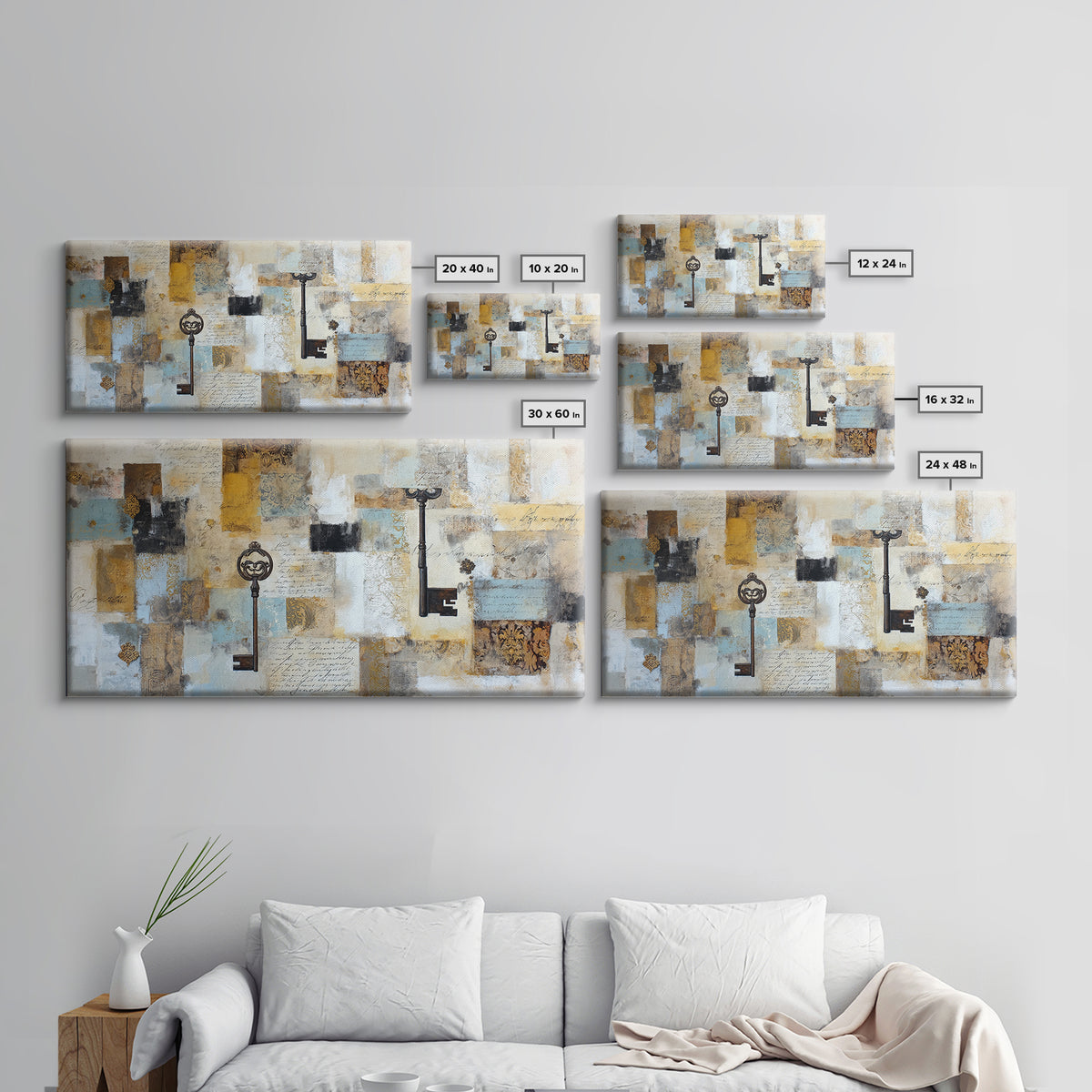 Antique Key and Handwritten Letter Arrangement Without Canvas Print, Bed and Breakfast Art, Farmhouse Decor, Living Room Decor, BAB-2x1-77