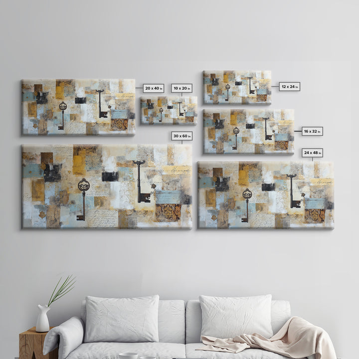 Antique Key and Handwritten Letter Arrangement Without Canvas Print, Bed and Breakfast Art, Farmhouse Decor, Living Room Decor, BAB-2x1-77