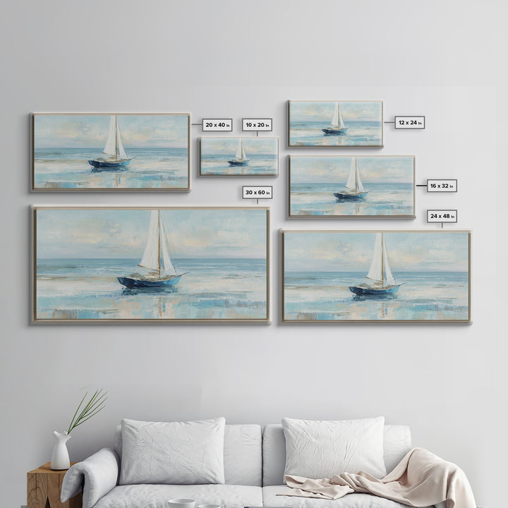 Coastal Inn Sailboat at Sunrise Framed Canvas Print, Bed and Breakfast Art, Dopamine Decor, Living Room Decor, Fine Art, BAB-2x1-85