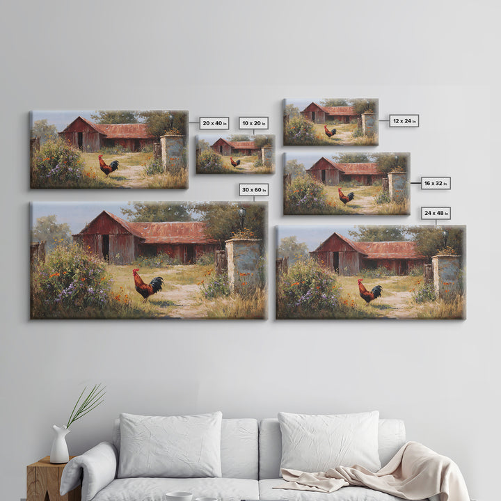 Rooster and Wildflower Country Portrait Canvas Print, Bed and Breakfast Art, Trendy Wall Art, Living Room Decor, BAB-2x1-87