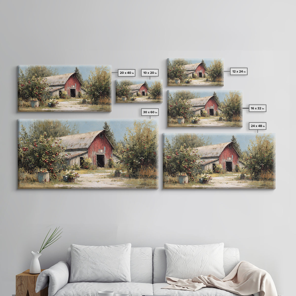 Apple Orchard Scene Framed Canvas Print, Bed and Breakfast Art, Decor, Living Room Decor, Fine Art, Dopamine Decor, BAB-2x1-9