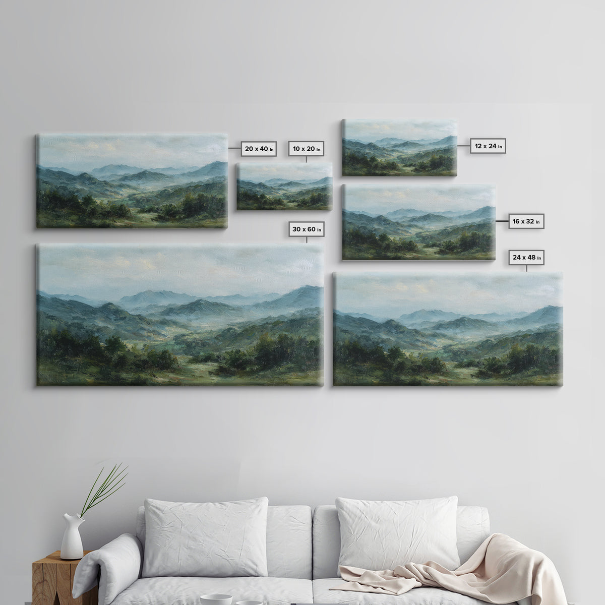 Classic Landscape with Rolling Green Hills Canvas Print, Bed and Breakfast Art, Farmhouse Decor, Living Room Decor, BAB-2x1-92
