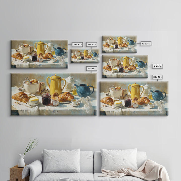 Fresh Croissants and Jam on a Linen Canvas Print, Bed and Breakfast Art, Printable, Living Room Decor, Fine Art, BAB-2x1-94