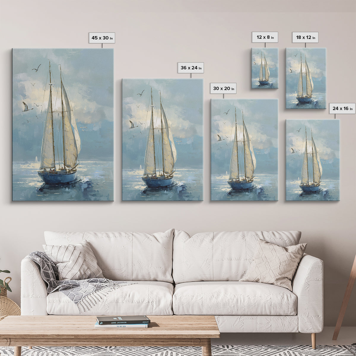 Coastal Inn Sailboat at Sunrise Framed Canvas Print, Bed and Breakfast Art, Printable, Living Room Decor, Fine Art, BAB-2x3-1