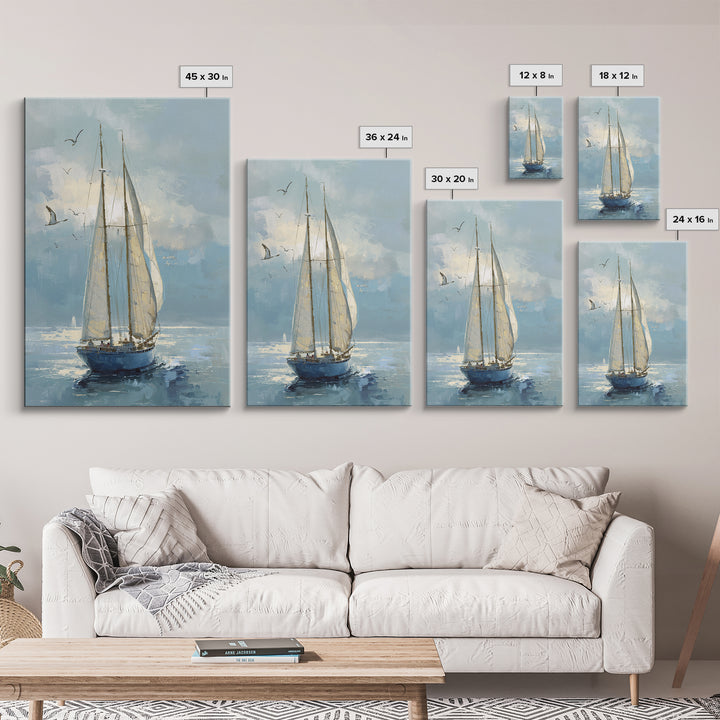 Coastal Inn Sailboat at Sunrise Framed Canvas Print, Bed and Breakfast Art, Printable, Living Room Decor, Fine Art, BAB-2x3-1
