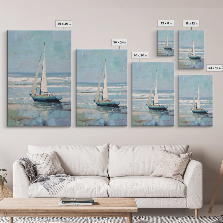 Coastal Inn Sailboat at Sunrise Framed Canvas Print, Bed and Breakfast Art, Printable, Living Room Decor, Fine Art, BAB-2x3-25