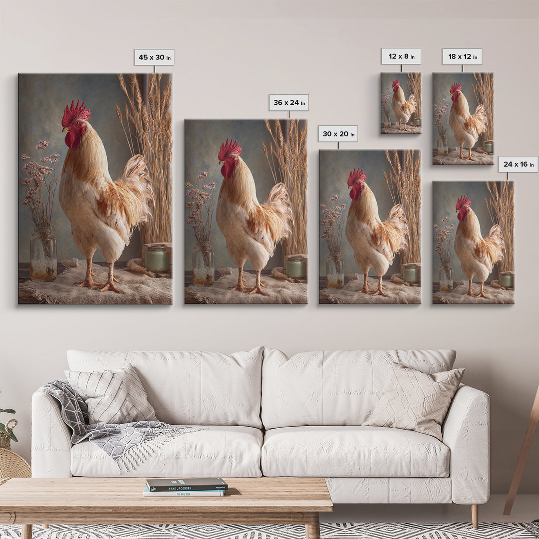 Rooster and Wildflower Country Portrait Canvas Print, Bed and Breakfast Art, Home Decor, Living Room Decor, Fine Art, BAB-2x3-27