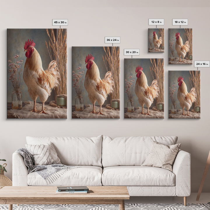 Rooster and Wildflower Country Portrait Canvas Print, Bed and Breakfast Art, Home Decor, Living Room Decor, Fine Art, BAB-2x3-27