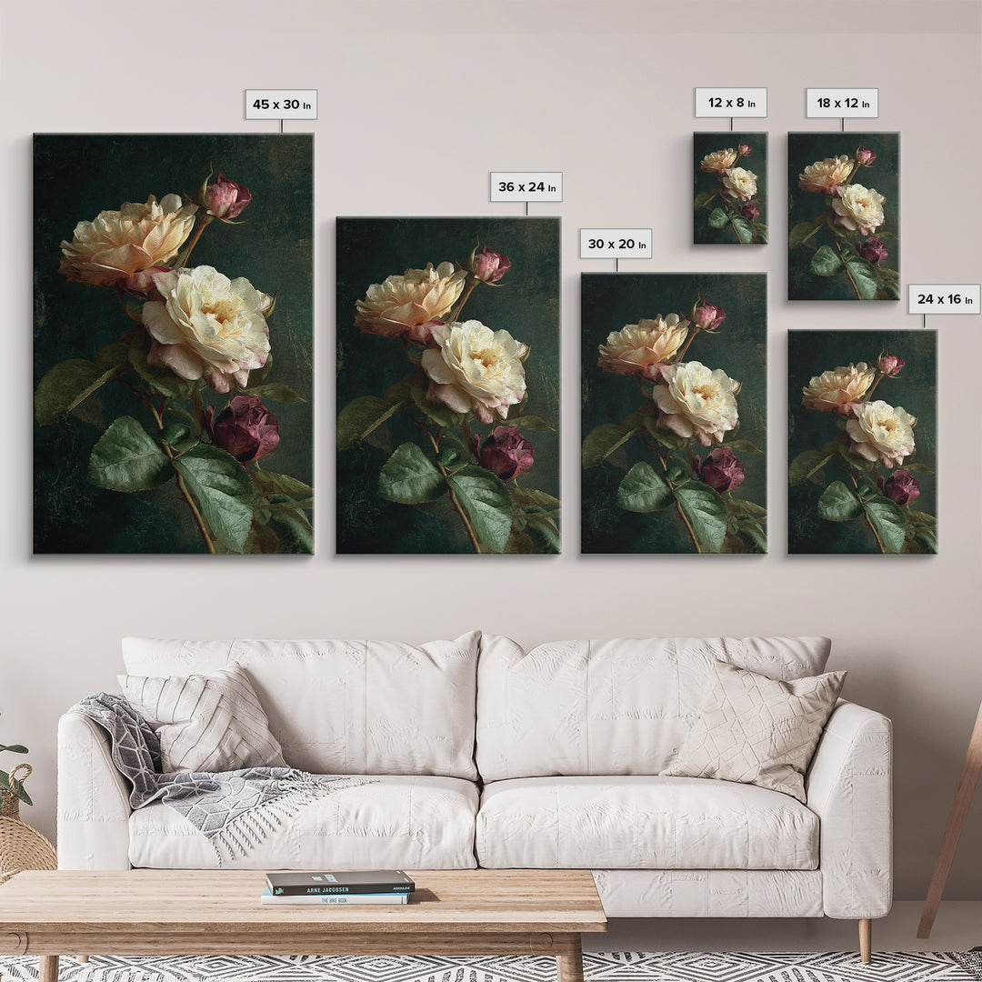 Garden Roses in Romantic Oil Paint Canvas Print, Bed and Breakfast Art, Printable Wall Art, Living Room Decor, Watercolor Art, BAB-2x3-29