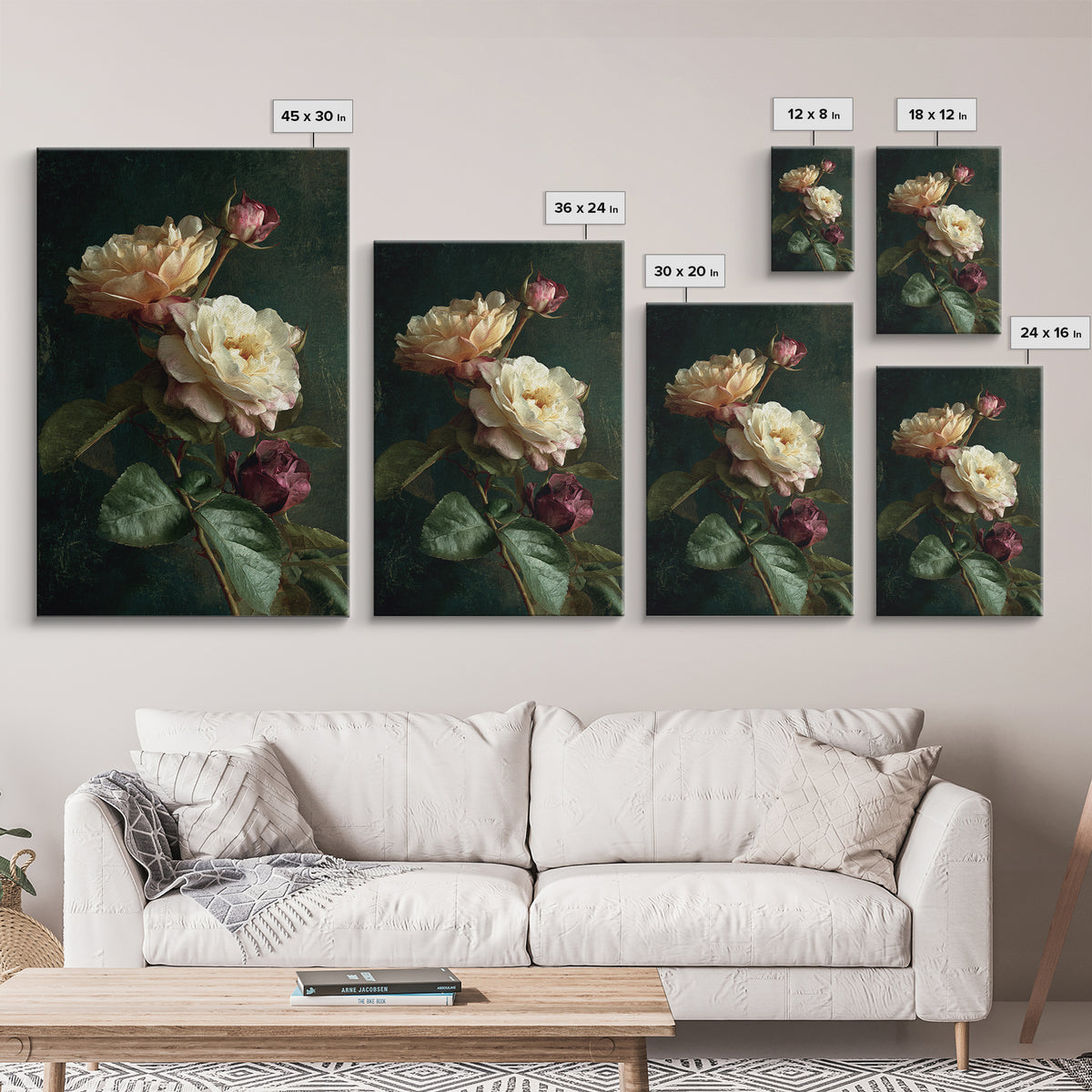 Garden Roses in Romantic Oil Paint Canvas Print, Bed and Breakfast Art, Printable Wall Art, Living Room Decor, Watercolor Art, BAB-2x3-29