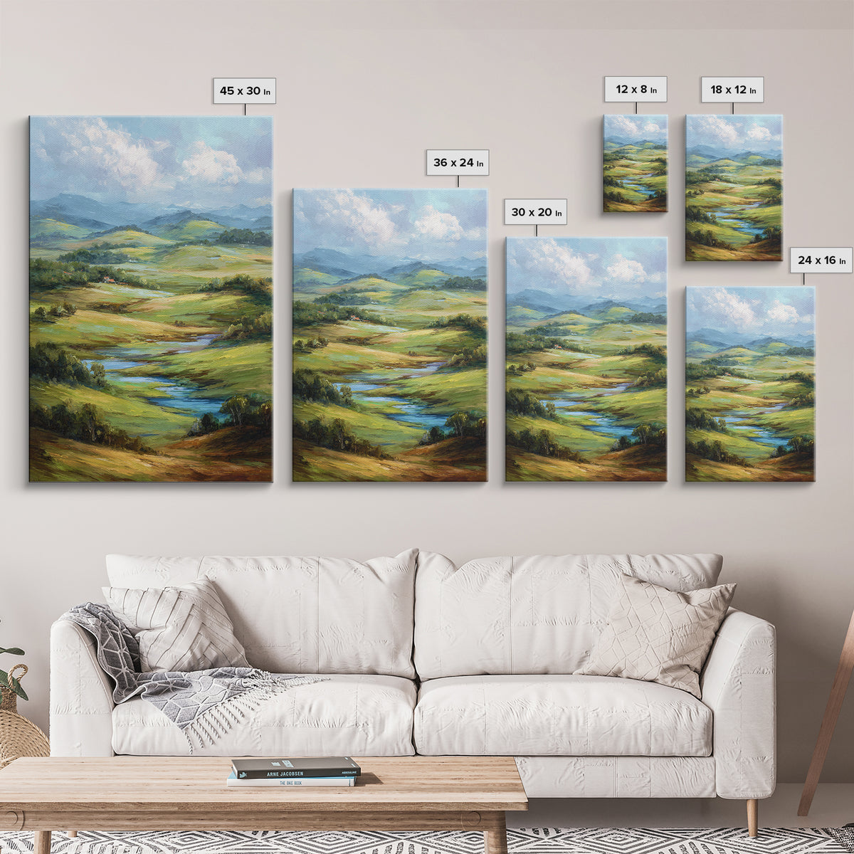 Classic Landscape with Rolling Green Hills Canvas Print, Bed and Breakfast Art, Statement Artwork, Living Room Decor, BAB-2x3-32