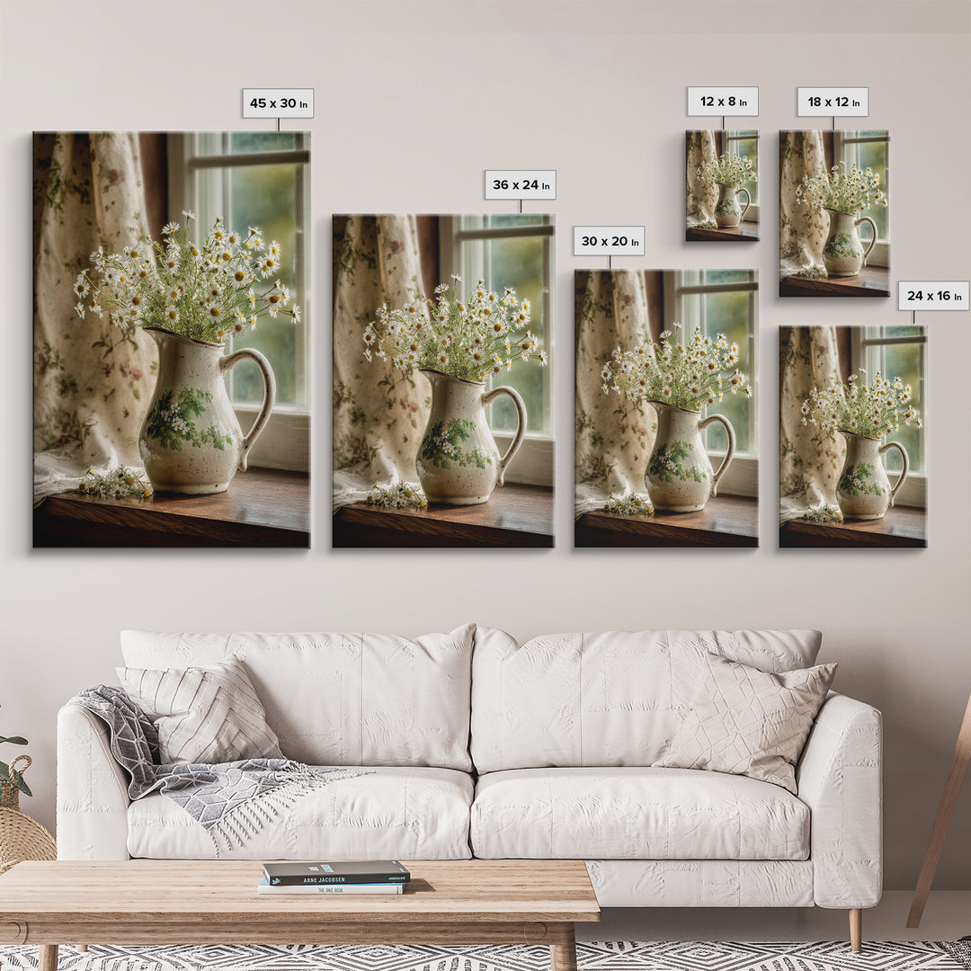 Country Wildflowers in a Chipped Ceramic Pitcher Framed Canvas Print, Bed and Breakfast Art, Living Room Decor, Fine Art, BAB-2x3-33