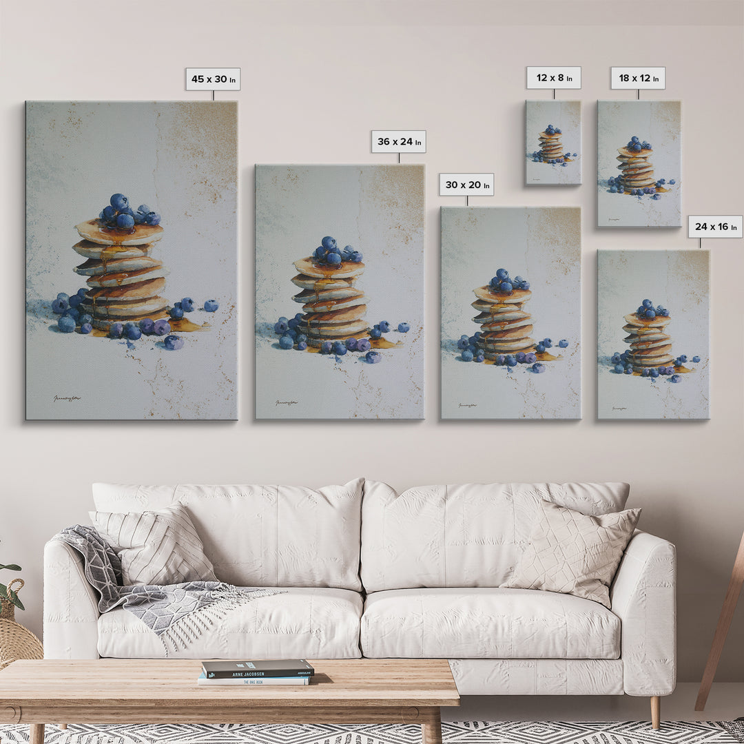 Blueberry Pancakes Still Life Canvas Print, Bed and Breakfast Art, Contemporary Art, Living Room Decor, Fine Art, BAB-2x3-40