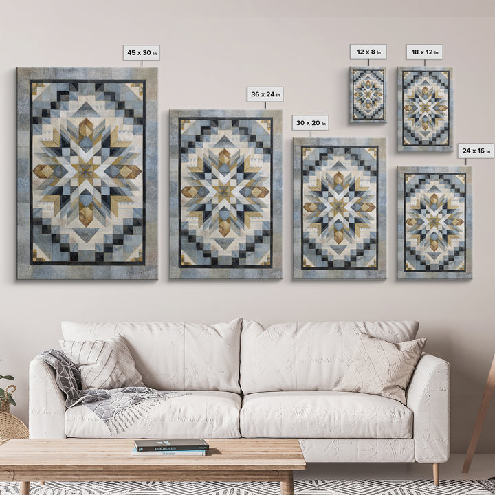 Quilt Pattern Folk Art Composition Framed Canvas Print, Bed and Breakfast Art, Abstract Art, Living Room Decor, Fine Art, BAB-2x3-43