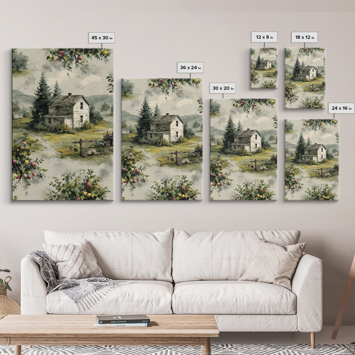 Apple Orchard Scene Canvas Print, Bed and Breakfast Art, Wood Wall Art, Living Room Decor, Fine Art, Farmhouse Wall Art, BAB-2x3-45