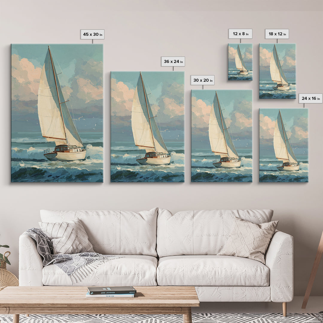 Coastal Inn Sailboat at Sunrise Canvas Print, Bed and Breakfast Art, Printable Art, Living Room Decor, Fine Art, BAB-2x3-49