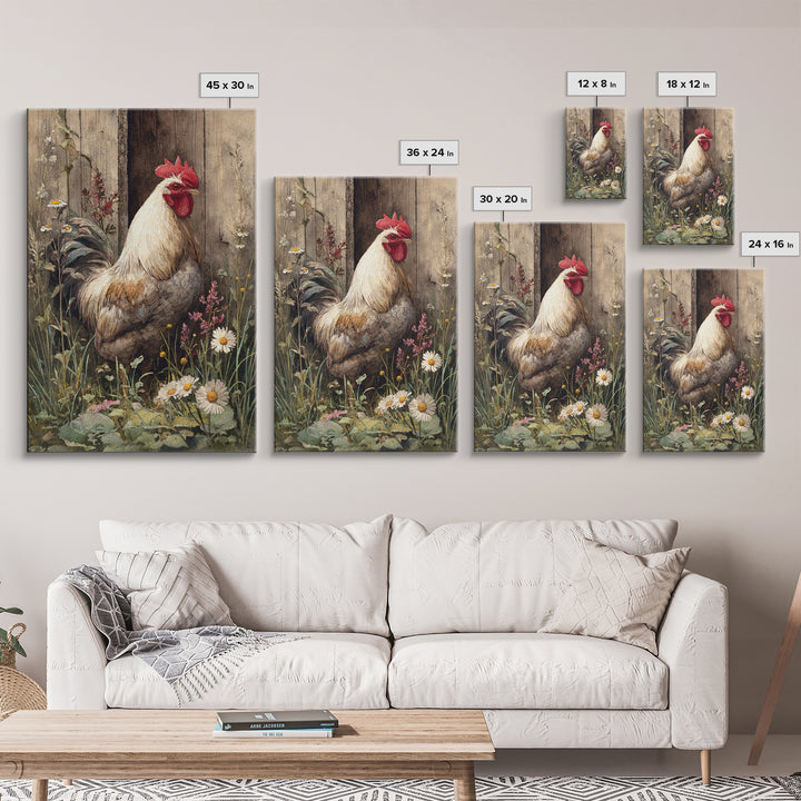 Rooster and Wildflower Country Portrait Framed Canvas Print, Bed and Breakfast Art, Digital Art, Living Room Decor, Fine Art, BAB-2x3-51