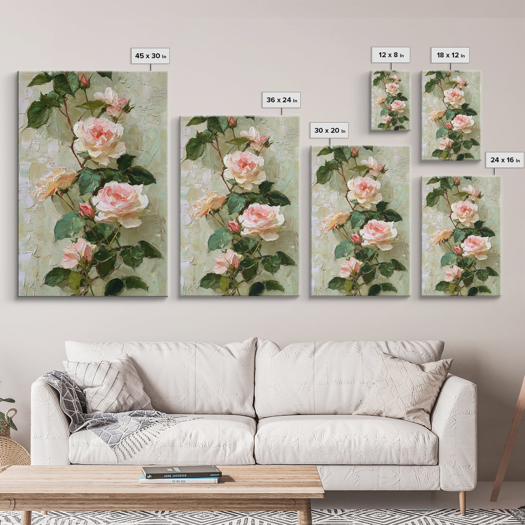 Garden Roses in Romantic Oil Paint Canvas Print, Bed and Breakfast Art, Farmhouse Decor, Living Room Decor, Statement Artwork, BAB-2x3-53