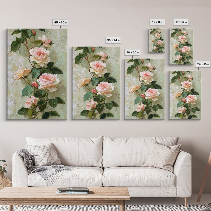 Garden Roses in Romantic Oil Paint Canvas Print, Bed and Breakfast Art, Farmhouse Decor, Living Room Decor, Statement Artwork, BAB-2x3-53