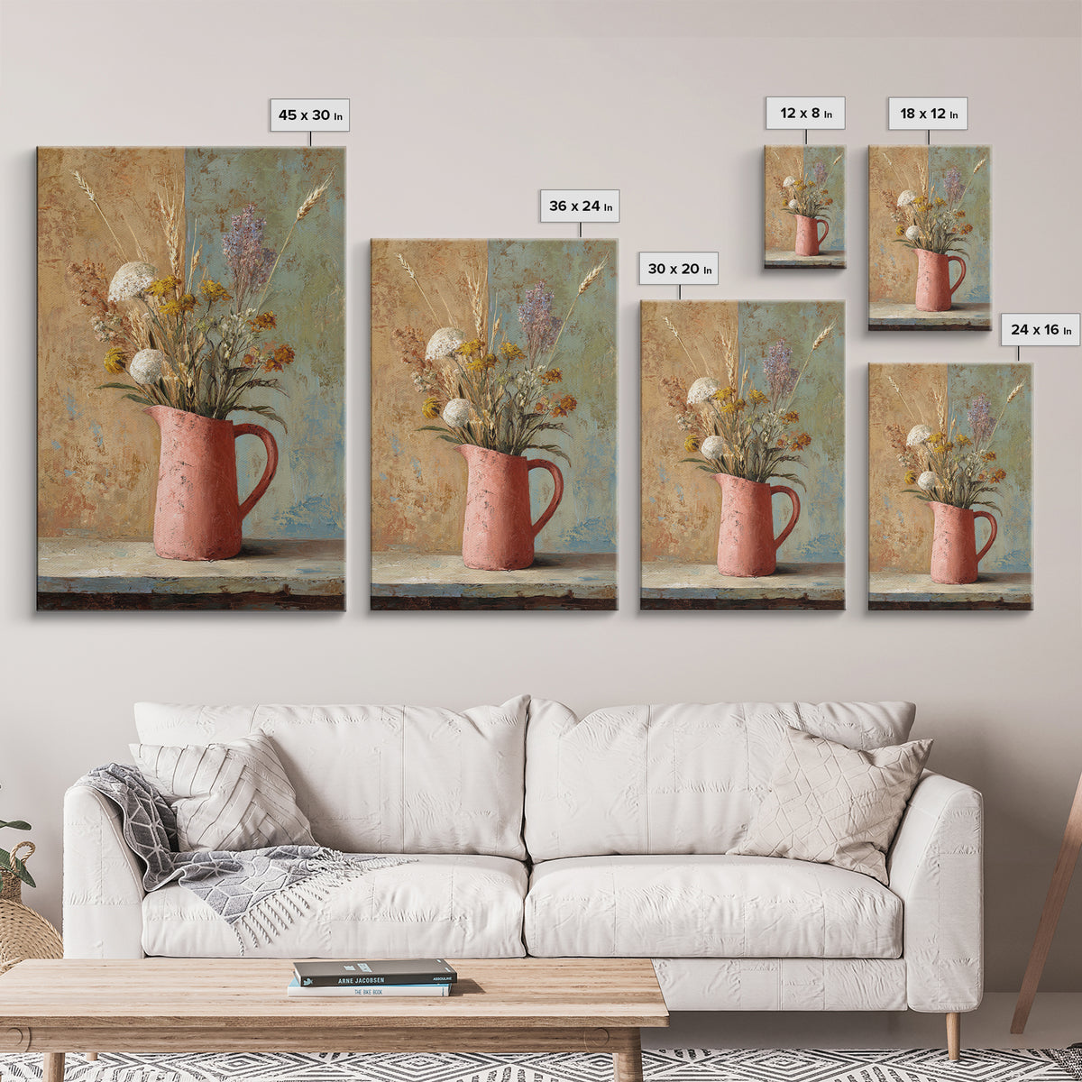 Country Wildflowers in a Chipped Ceramic Pitcher Canvas Print, Bed and Breakfast Art, Farmhouse Wall Decor, Living Room Decor, BAB-2x3-57