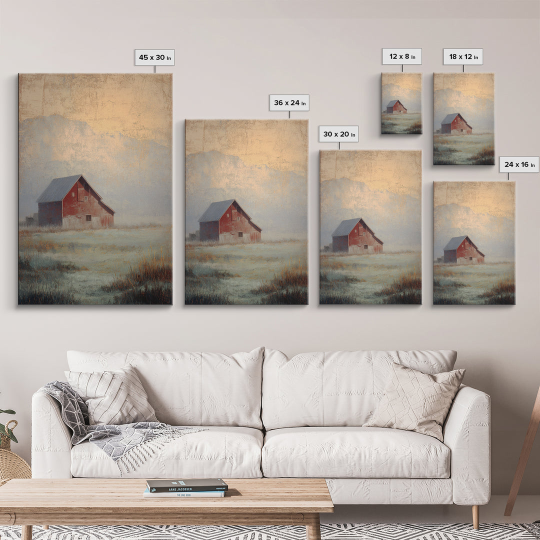 Old Farmhouse Landscape Framed Canvas Print, Bed and Breakfast Art, Living Room Decor, Watercolor Art, Folk Art, BAB-2x3-63