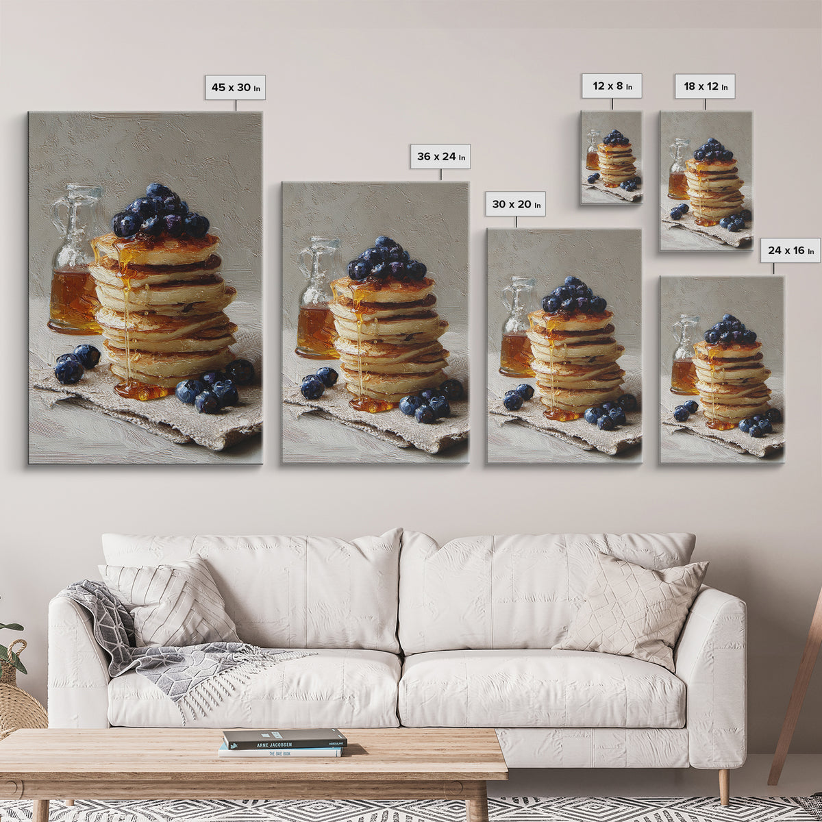 Blueberry Pancakes Still Life Framed Canvas Print, Bed and Breakfast Art, Print, Living Room Decor, Fine Art, BAB-2x3-64