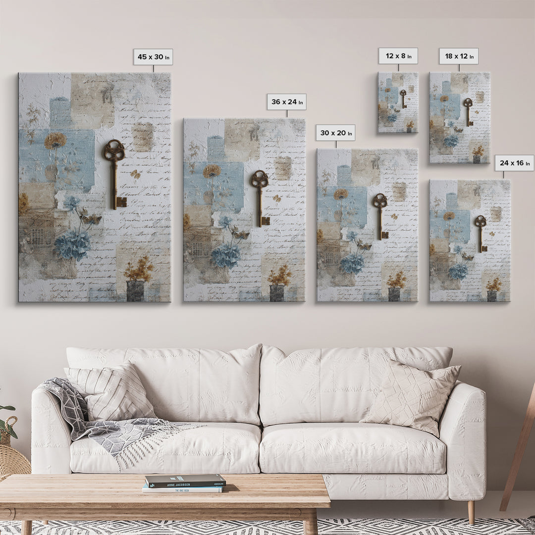 Antique Key and Handwritten Letter Arrangement Without Canvas Print, Bed and Breakfast Art, Bed, Living Room Decor, Fine Art, BAB-2x3-65