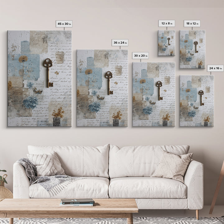 Antique Key and Handwritten Letter Arrangement Without Canvas Print, Bed and Breakfast Art, Bed, Living Room Decor, Fine Art, BAB-2x3-65