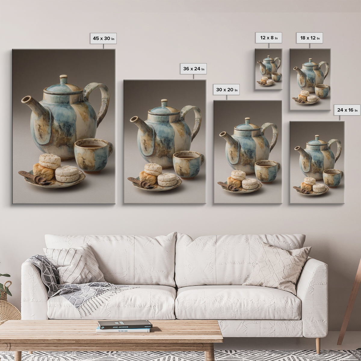 Porcelain Teapot and Scones Framed Canvas Print, Bed and Breakfast Art, Bed, Living Room Decor, Fine Art, Rustic Home Decor, BAB-2x3-68