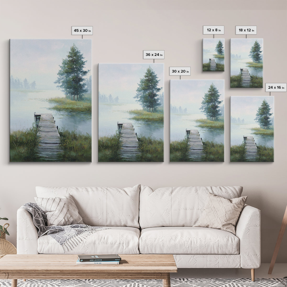 Quiet Lake Dock at Early Morning Framed Canvas Print, Bed and Breakfast Art, Canvas Wall Art, Living Room Decor, Fine Art, BAB-2x3-78