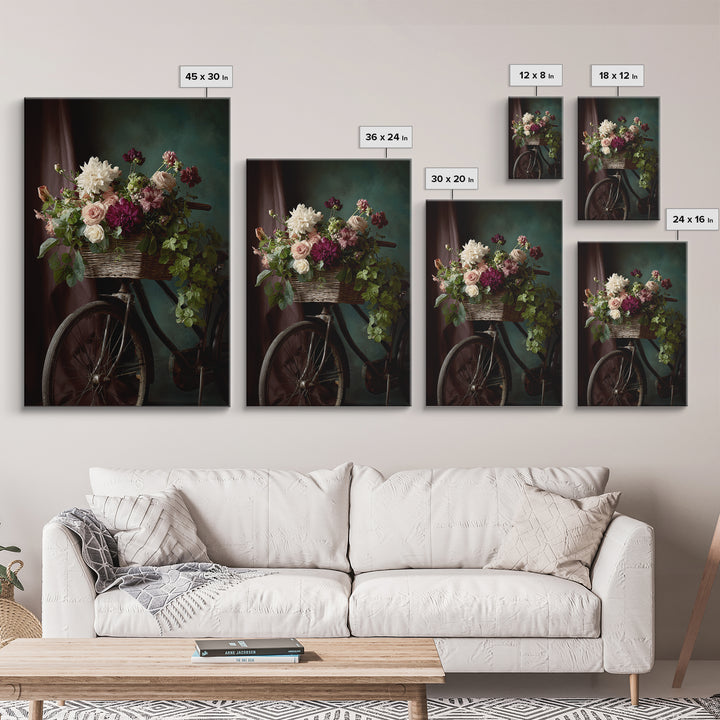 Old Bicycle with Flowers in Basket Canvas Print, Bed and Breakfast Art, Printable Art, Living Room Decor, Watercolor Art, BAB-2x3-79