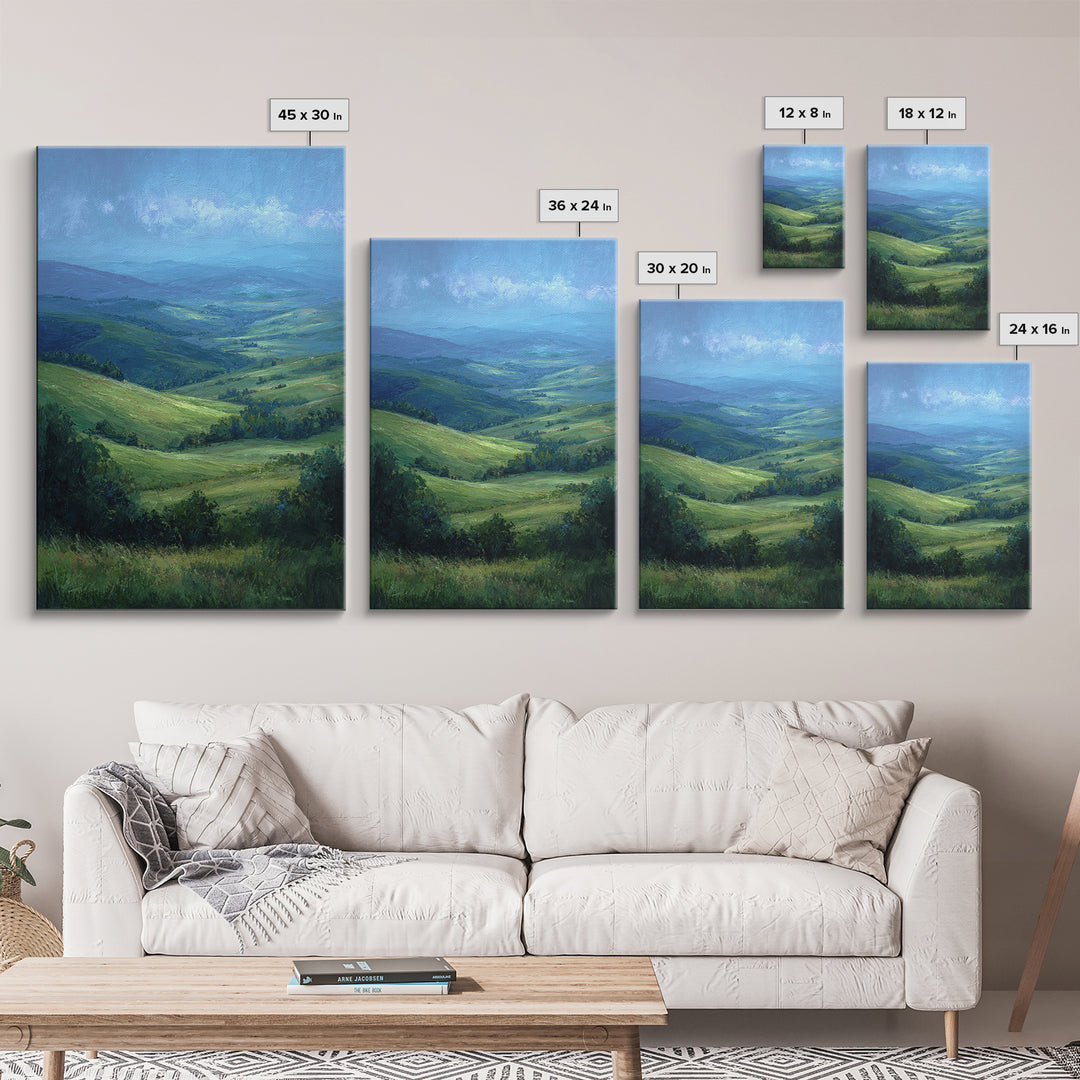 Classic Landscape with Rolling Green Hills Framed Canvas Print, Bed and Breakfast Art, Bedroom Art, Living Room Decor, Fine Art, BAB-2x3-8