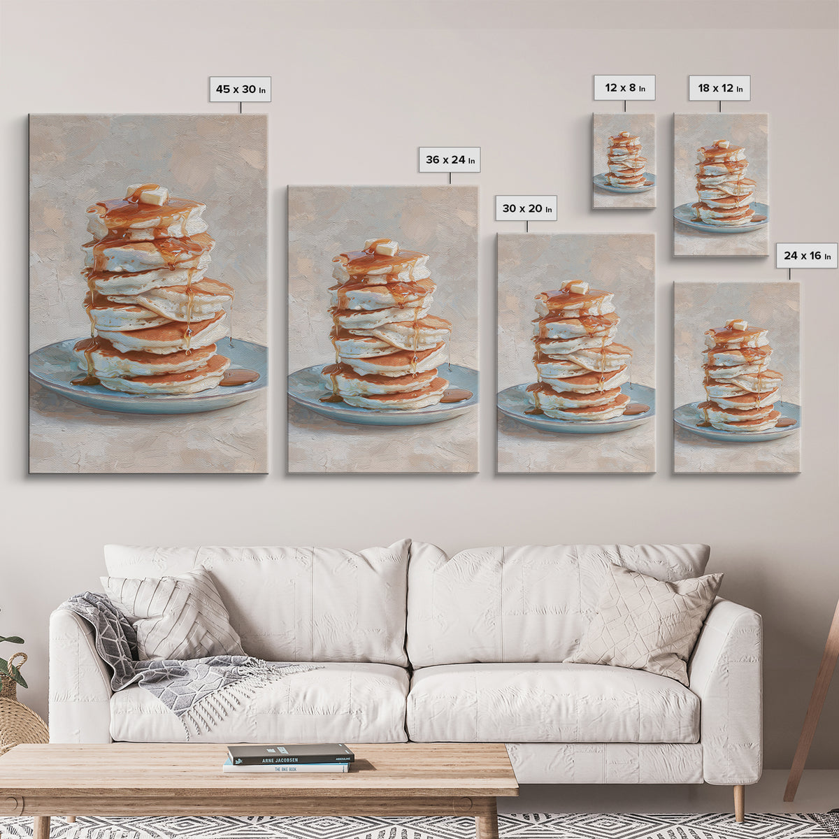 Blueberry Pancakes Still Life Framed Canvas Print, Bed and Breakfast Art, Dopamine Decor, Living Room Decor, Fine Art, BAB-2x3-88