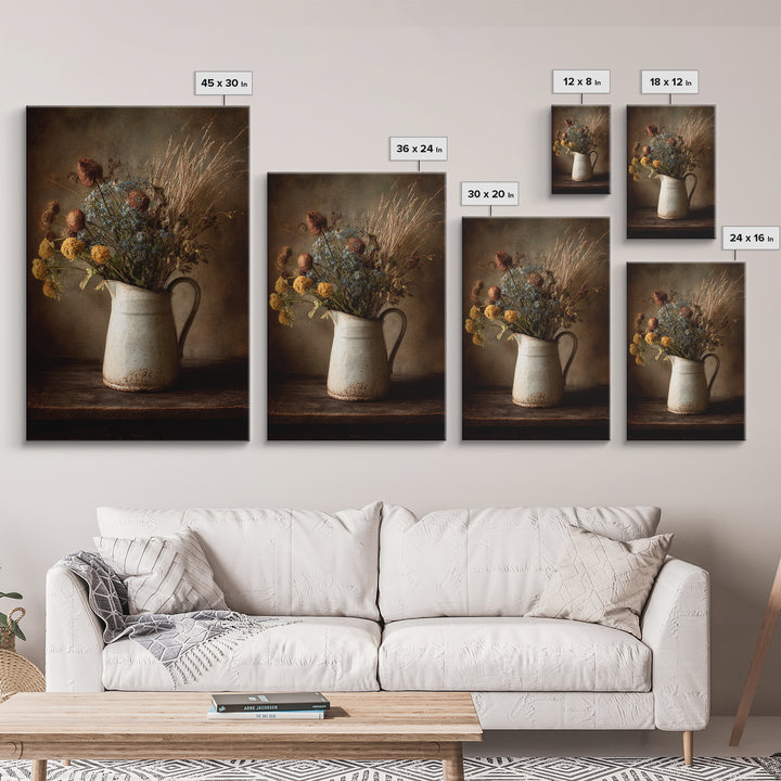Country Wildflowers in a Chipped Ceramic Pitcher Canvas Print, Bed and Breakfast Art, Canvas Wall Art, Living Room Decor, BAB-2x3-9
